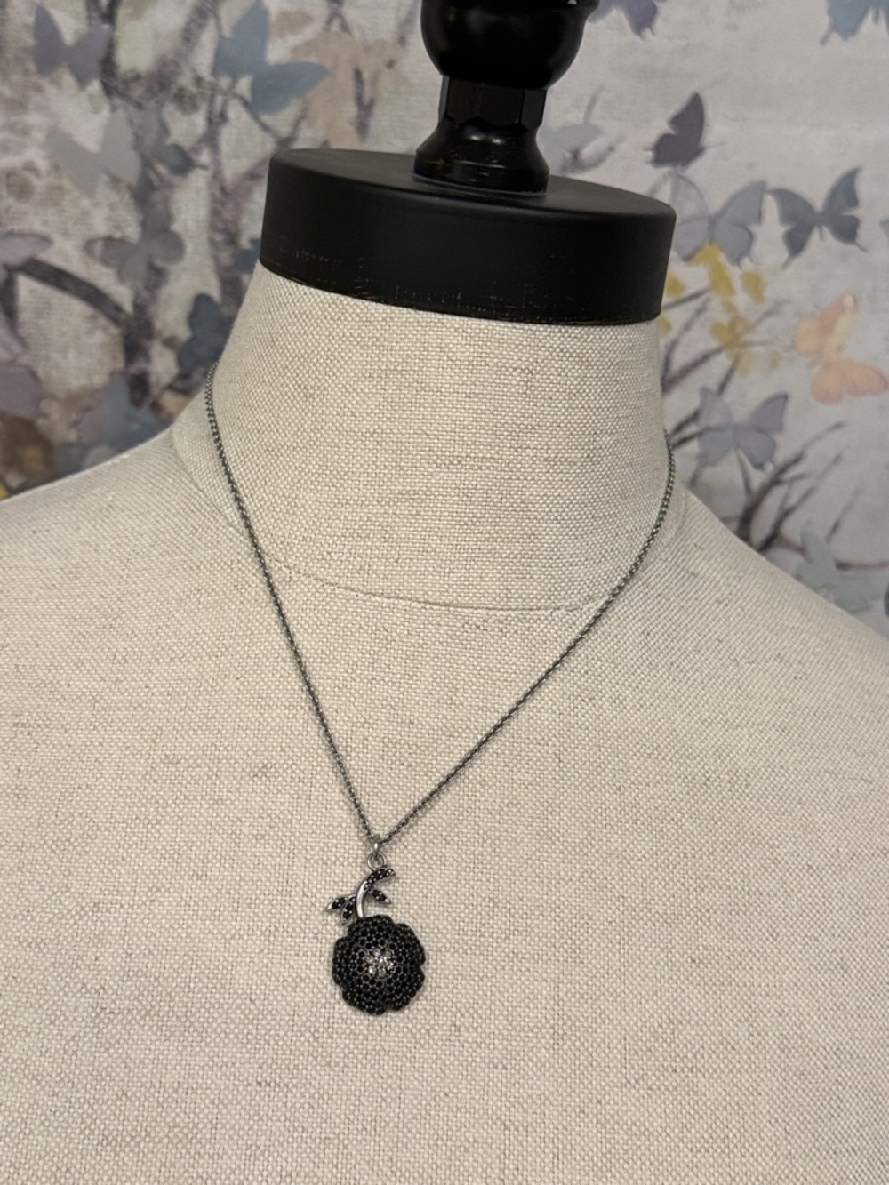COACH Black Pave Floral Pendant Necklace - Women Jewelry